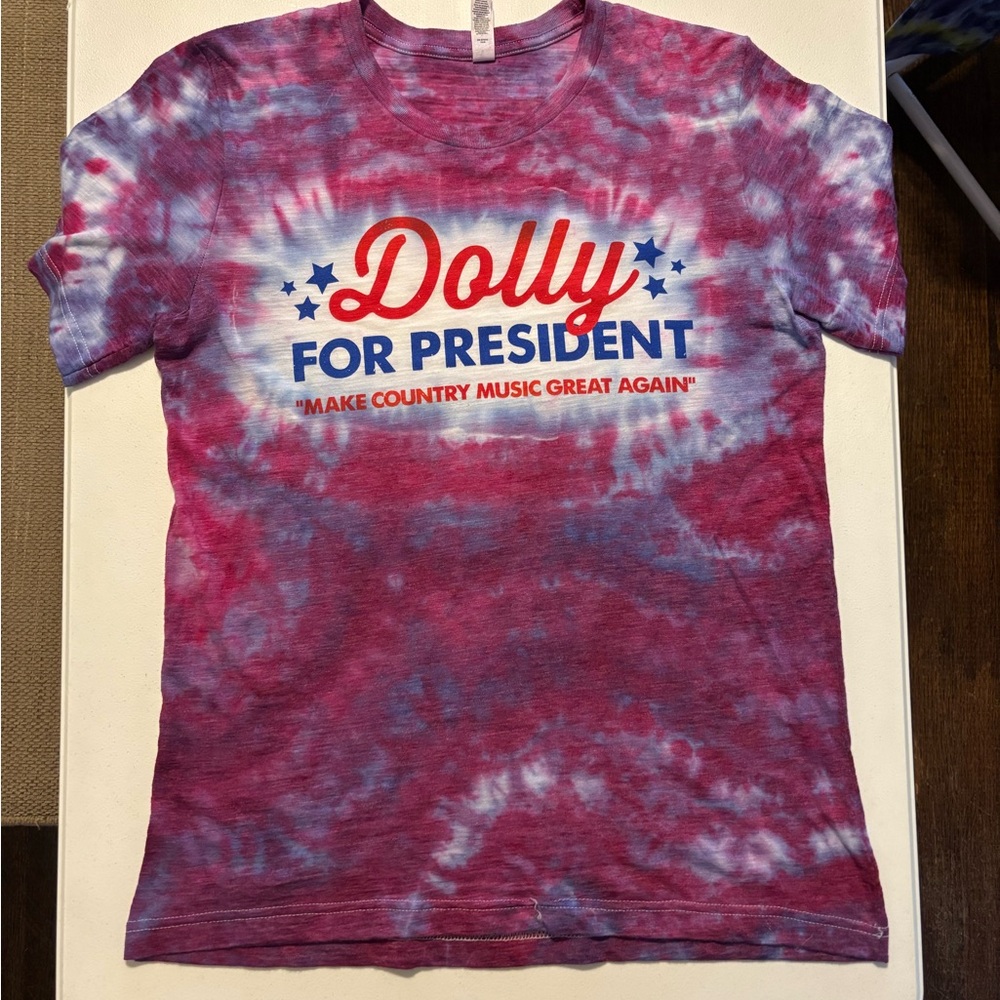 “Dolly for President” Tie Dye Bella Canvas Blue and Pink Short Sleeve Tee